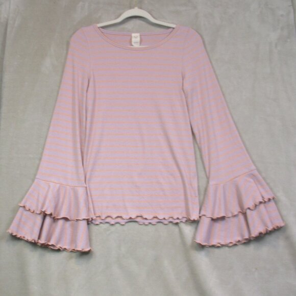 We the Free People Women’s Top Size L Lavender Peach Striped Ruffled Bell Sleeve - Picture 5 of 12